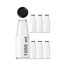 1000 Ml Şeffaf Meyve Suyu Şişesi, Meşrubat, Limonata Şişesi Metal Kapaklı 1000 Cc Boş Cam Şişe 6, Siyah Kapak, 1000, Mililitre 12 Izgara