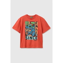 United Colors Of Benetton Erkek Çocuk Ön Baskı Detaylı Bisiklet Yaka T-shirt Kırmızı Ekru 6-13 Yaş-2831 KIrmızı