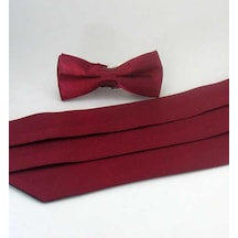 Bordo Çocuk Boy Düz Renk Saten Kuşak Papyon Takım - Ckp-04