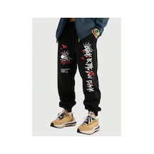 Tarzsokak Goth Guys Skull & Slogan Graphic Drawstring Waist Eşofman Altı Siyah