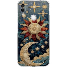 Printify Redmi Note 7 İle Uyumlu Vitray Sol Ve Luna Tasarımlı Şeffaf Silikon Kılıf Şeffaf