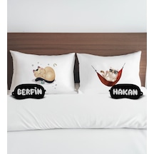 Bk Gift Kişiye Özel Eğlenceli Kedi Tasarımlı Pamuklu Yastık Kılıfı Ve Göz Bandı Çift Uyku Seti-2, Tasarım Ev Tekstili, Uyku Bandı, Ev Hediyesi