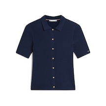Rayon Rıb Slım Polo Ss Swt Kadın Mavi Bluz - Ww0ww48482 Mavi