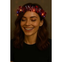 Mey İthalat Kalp Püsküllü Gece Parıltısı 3 Modlu Led&amp 39 Li Işıklı Taç Kırmızı Renk