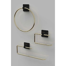 Karteya Yapışkanlı Paslanmaz Gold Rulo Havluluk Wc Kağıtlık Ve Çember Havluluk Banyo Mutfak 3'lü Set Altın