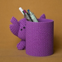 Bezos 3d Baskı Knitted Kalemlik - Sevimli Karakterli Masaüstü Kalem Organizeri-mor Bzstk