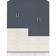 Kronos Gardrop 7 Raflı 8 Çekmeceli 4 Kapaklı 176x59x221 Antrasit-antrasit/aytaşı Beyaz