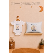 Pia Baby İsme Özel Kısa Kollu Erkek Bebek Body Zıbın Ve 35x45 Yastık Kılıfı %100 Pamuk Organik Baskılı Bebek Hediyesi 1085bay6x Krem