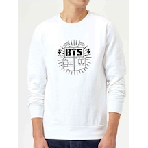 Bts Logo Baskılı Beyaz Erkek Örme Sweatshirt