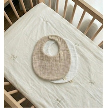 Oval Bej Ve Beyaz 2'li %100 Pamuk Müslin Bebek Önlüğü / Yakalık / Salya Önlüğü