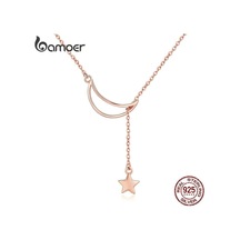 Bamoer Yeni Varış Moda 925 Ayar Gümüş Ay ve Yıldız Masalları Zincir Bağlantı Kolye Kolye Rose Gold