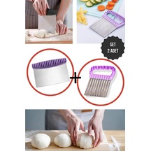 2'li Set Metal Spatula + Cips Chopper Saplı Metal Spatula Chips Chopper Sebze Meyve Dilimleyici Diğer