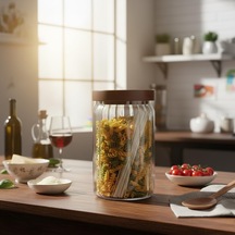 Tr Akasya Kapaklı Çizgili Cam Kavanoz 750 Ml Hava Geçirmez, Modern Fitilli Tasarım Gıda Saklama Kabı Bakliya Diğer