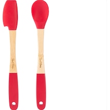 Tnt-8695835414935-soft 24007ahset2k-bambu Saplı Kırmızı Silikon Spatula Ve Kaşık Seti