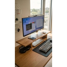 Tr Lupicon Ahşap Monitör Standı, Masaüstü Bilgisayar Organizatörü, 70x30x15 Cm, Ahşap Desen