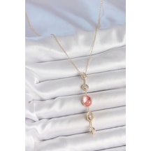 Pirinç Zincir Pembe Gold Renk Zirkon Taşlı Y Kolye Altın - Beyaz 64234359