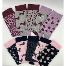 Socks Daily 10 Çift Kadın Pamuklu Günlük, Spor, Desenli Eğlenceli Soket Çorap Siyah Pembe Lacivert Gri Mor Bordro