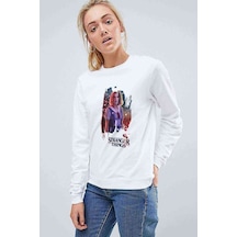 Stranger Things Robin Wallpaper Baskılı Beyaz Kadın Sweatshirt