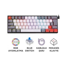 Tk11 Oyuncu Klavyesi Rgb Işıklı Mekanik Şarjlı Kablolu Ve Kablosuz Blue Switch Q Klavye