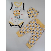Beyzababykids %100 Pamuk Otobüs Baskılı Erkek Bebek 3'Lü Body Zıbın Set