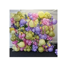 Makaron Pembe Lila Sarı Ve Retro Zeytin Balon Zinciri 100 Adet A