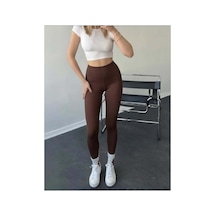 Mercan Kids & Butik Kadın Yüksek Bel Toparlayıcı Tayt Dikişsiz İç Göstermez Spor Taytı Kahverengi