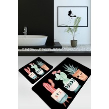 Happy Cactus Djt Siyah 2 Li Set Banyo Halısı Takımı Çok Renkli