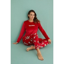 Mihra Stil Mihra 13312-5 Kadın Kışlık Kadife Pijama Takımı Kırmızı