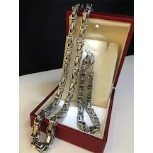 6mm Kral Beyaz Renk Erkek Çelik Set Işıklı Kutuda Sevgiliye Eşe Babaya Bileklik Kolye