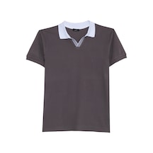Erkek Slim Fit Dar Kesim %100 Pamuk Koyu Gri Polo Yaka Tişört-50252 Koyu Gri