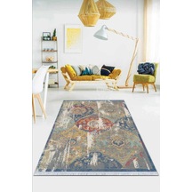 Çok Renkli Modern Dokuma Pamuk Taban Kaymaz Kilim Klm064n11 Çok Renkli - Mavi