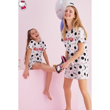 Siyah İnci Lisanslı %100 Pamuk Çok Renkli Bisklet Yaka Şort Pijama Takım Hk114 Gri