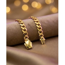 Gurmet Zincirli Kilit Takoz Halka Altın Künye Bileklik 22 Ayar Kadın Hediye - F00109