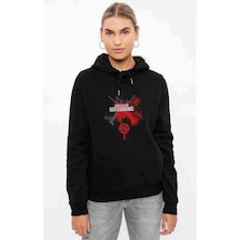 Pubg Kırmızı Tava Baskılı Siyah Kadın Kapşonlu Sweashirt