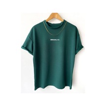 Brooklyn Minimal Yazı T-shirt - Yeşil Baskılı Oversize Bisiklet Yaka Kısa Kol Yeşil