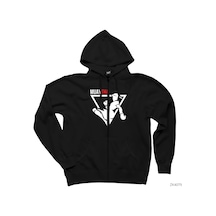 Muaythai Siyah Fermuarlı Kapşonlu Sweatshirt