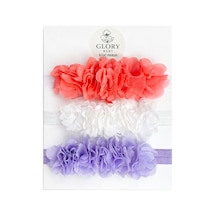 3'lü Bebek Bandana Seti Çiçek Somon - Lila - Beyaz Şerit Somon - Lila - Beyaz Şerit