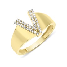 Fiyonk Kuyumculuk 14 Ayar Altın Taşlı V Harfli Yüzük 001