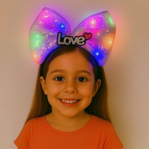 Led Işıklı Love Yazılı Mor Fiyonk Taç Kız Çocuk Parti Tacı Diğer