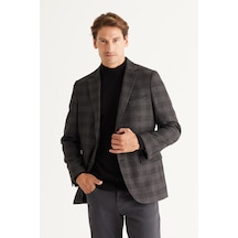 AC&Co / Altınyıldız Classics Erkek Sıyah Lacı Comfort Fit Rahat Kesim Mono Yaka Desenli Ceket Sıyah Lacı