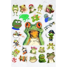 Kurbağa Frog Temalı Bullet Journal Telefon Laptop Yapışkanlı Folyo Sticker Paketi 23 Adet Çok Renkli