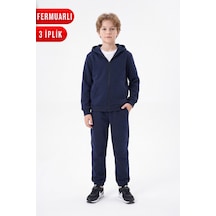 Panios Kids 3 İplik Düz Fermuarlı Erkek Çocuk Eşofman Takımı Lacivert