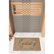 Rugmood Modern Dijtal Baskı Yeşil Yaprak Çerçeveli Welcome Kapı Önü Paspası Çok Renkli