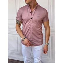 Modefendi Slimfit Merserize Pamuk Kısa Kollu Gömlek Pembe