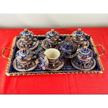 6lı Bakır Fincan Takımı Ve Lokumluk Kare Tepsi