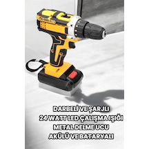 Hubrendy Tekno Metal Dişli 24w Akülü Matkap -çift Bataryalı Ve Led Çalışma Işığı İle Tam Set