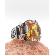 925 Ayar Gümüş Sitrin Baget Taşlı "Şah Cihan" Yüzüğü