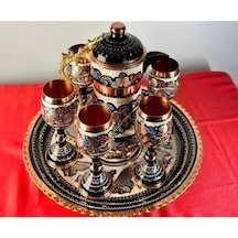 6lı Bakır Kadeh Meşrubat Bardağı Ve Sürahi,yuvarlak Tepsi