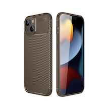 İphone 14 Kılıf Auto Focus Karbon Kapak - Kahverengi