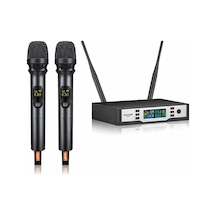 Ten, Profesyonel Uhf Kablosuz Mikrofon Seti Çift El Mikrofonlu 2x100 Kanal Ir Tarama Lcd Ekranlı Sahne Mikrofonu 630-660 Mhz
